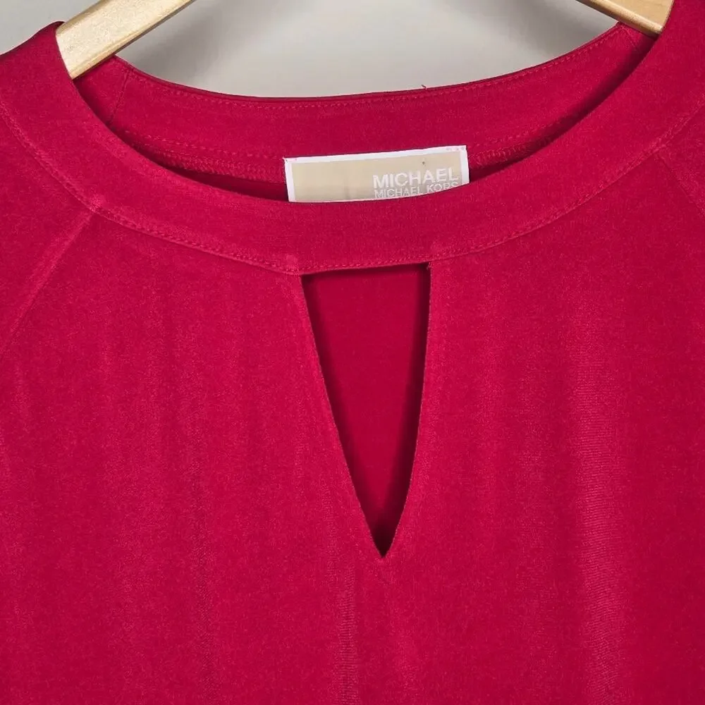 MICHAEL KORS Fusia Pink Long Sleeve Top Keyhole Neck Size M